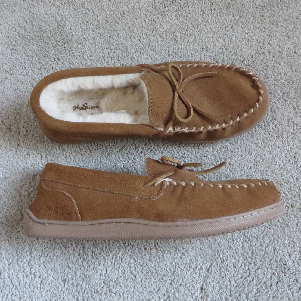 NEW MyPillow MySlipper Mens Moccasin Slippers(Shoes) Size 9 Browne Suede #74015